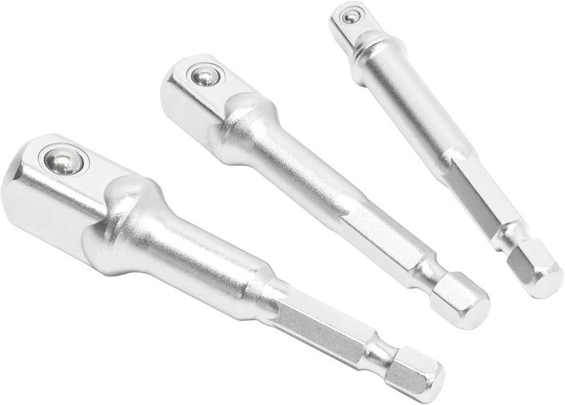 hb+ 3-Piece Socket Adapter Set AAM001-U | 1/4" Hex Shank Impact Driver Drill Adapters | 1/4", 3/8", 1/2" Drive | Chrome Vanadium Steel with Spring-Loaded Detent Ball | Professional Tools Made in Taiwan - Image 1
